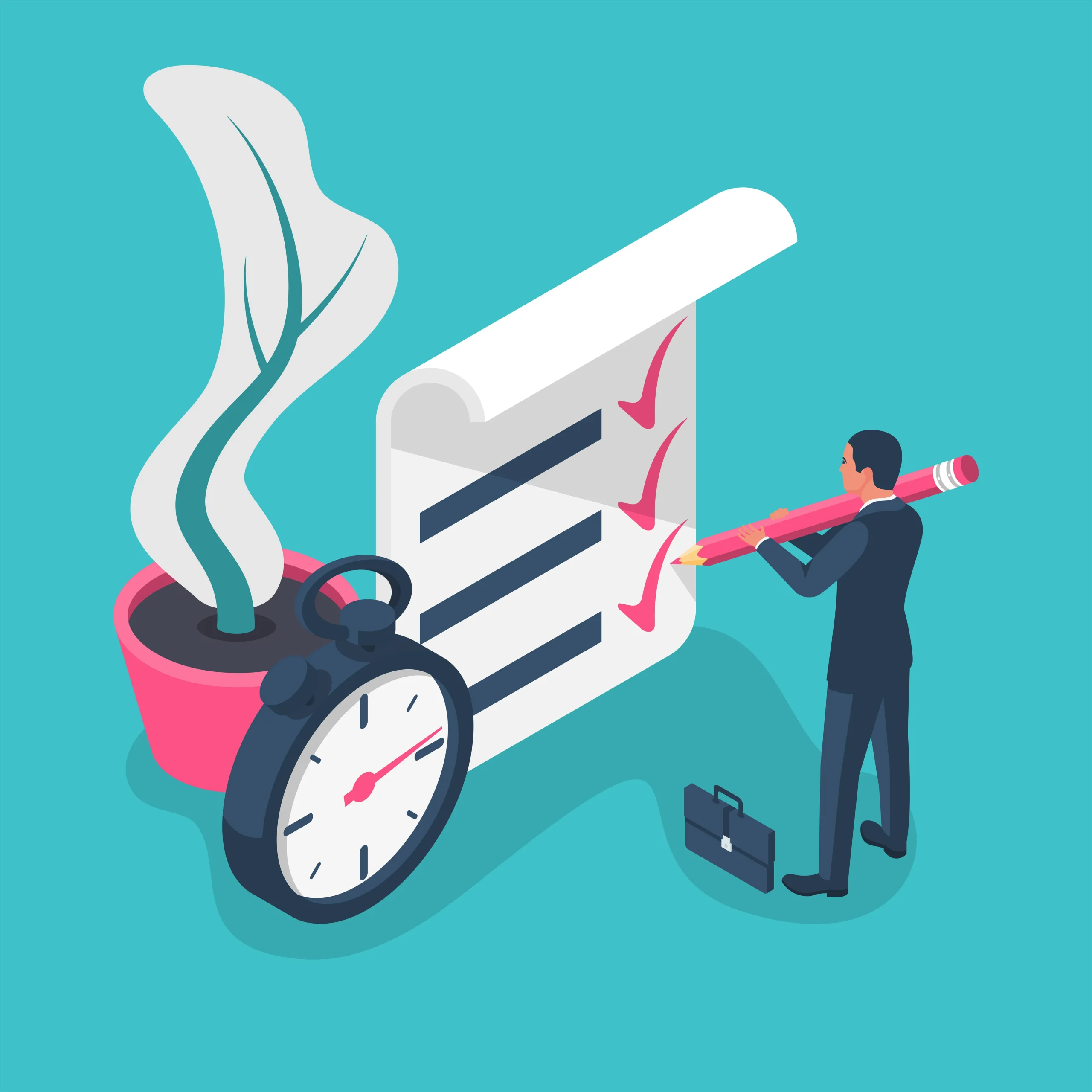 Illustration showing a professional managing paperwork and deadlines for prior authorization for medication.
