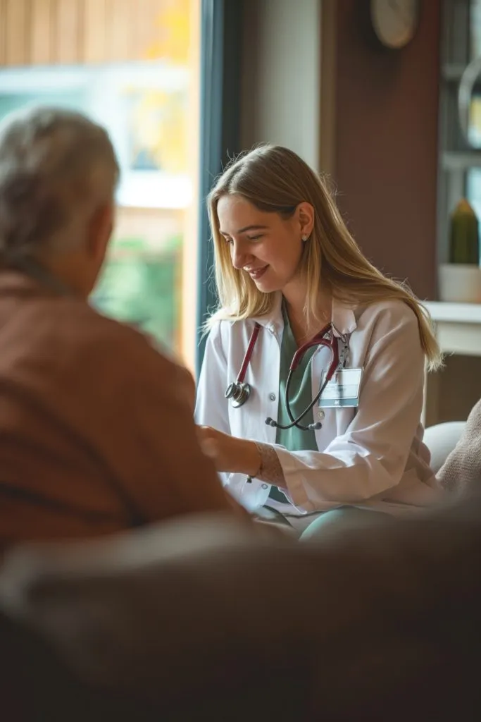Healthcare professional using a computer-based medical system to prescribe medications, review patient records, and perform electronic prior authorization, highlighting efficient digital healthcare workflow and improved patient outcomes