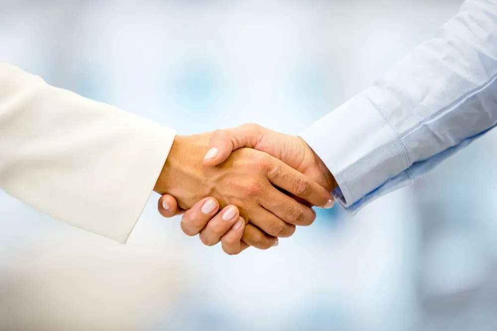 Healthcare partners illustration showing multiple medical technology providers and organizations collaborating to deliver integrated electronic health record systems and streamlined patient care solutions