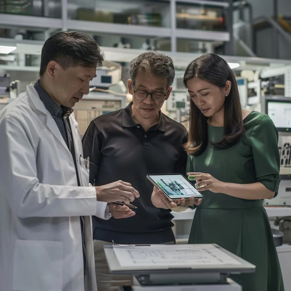 Healthcare professionals analyzing data on a tablet, highlighting seamless PA integration in health tech and collaborative medication access solutions for faster approvals