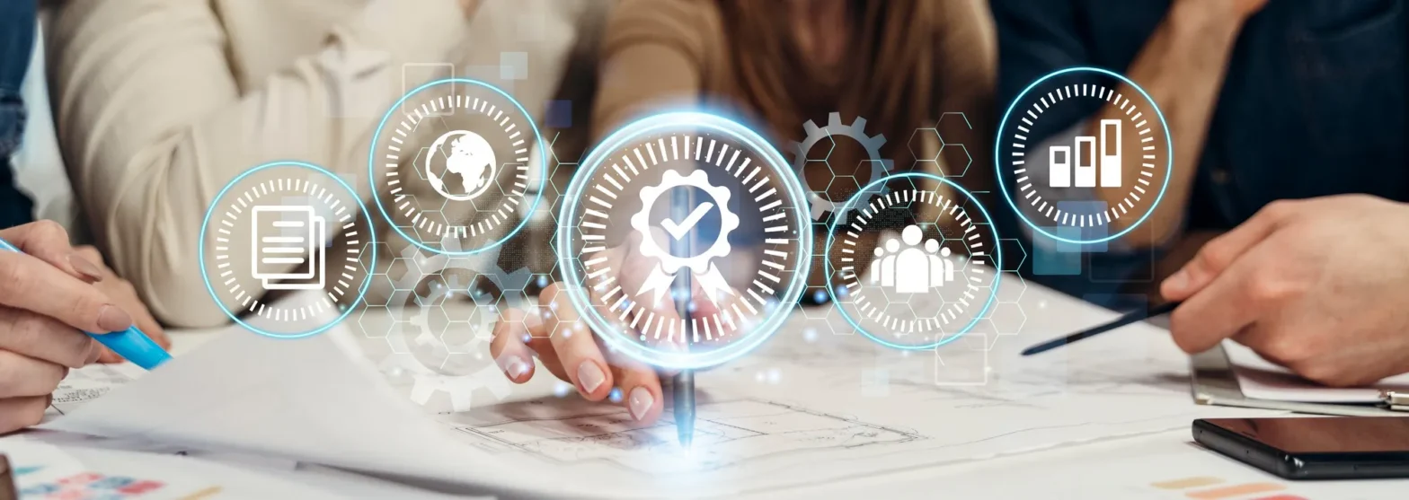 Digital workflow illustration with approval icons, documents, and analytics representing ePA services that automate electronic prior authorization requests and approvals.
