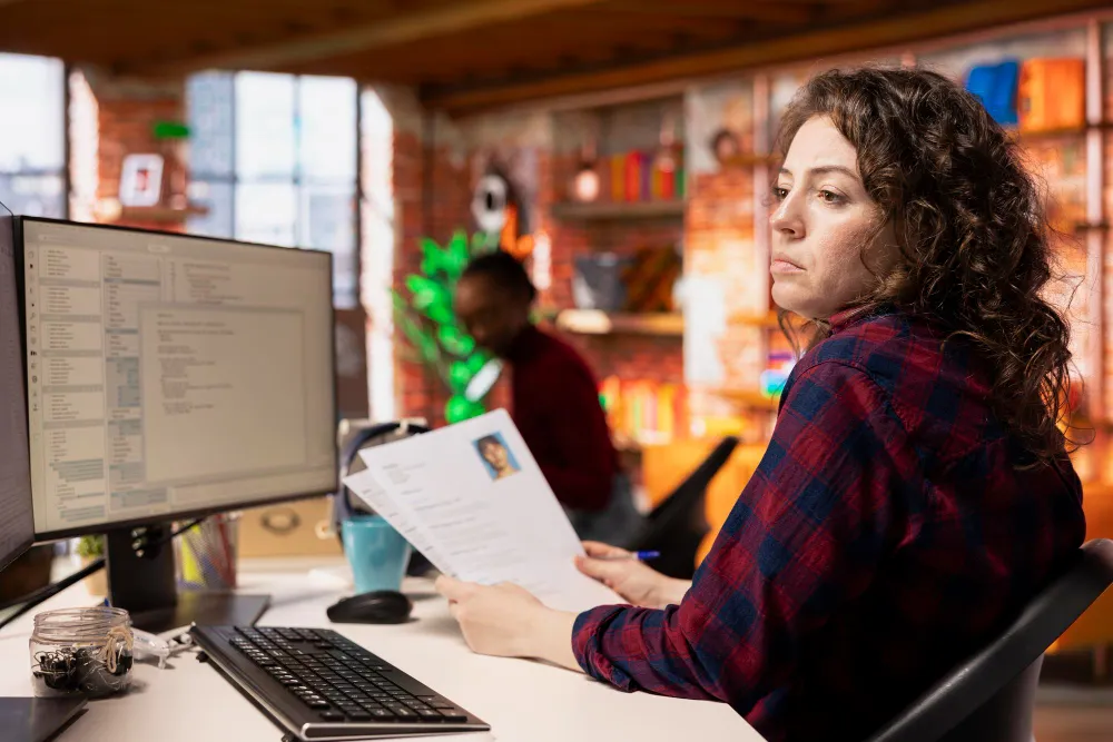 Healthcare professional reviewing patient documentation for prior authorization services.